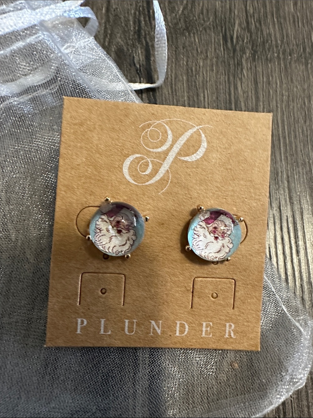 Plunder Santa Face Stud Earrings in Turquoise and Burgundy